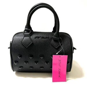 Betsey Johnson Barrel Crossbody Satchel Bag. Black NWT